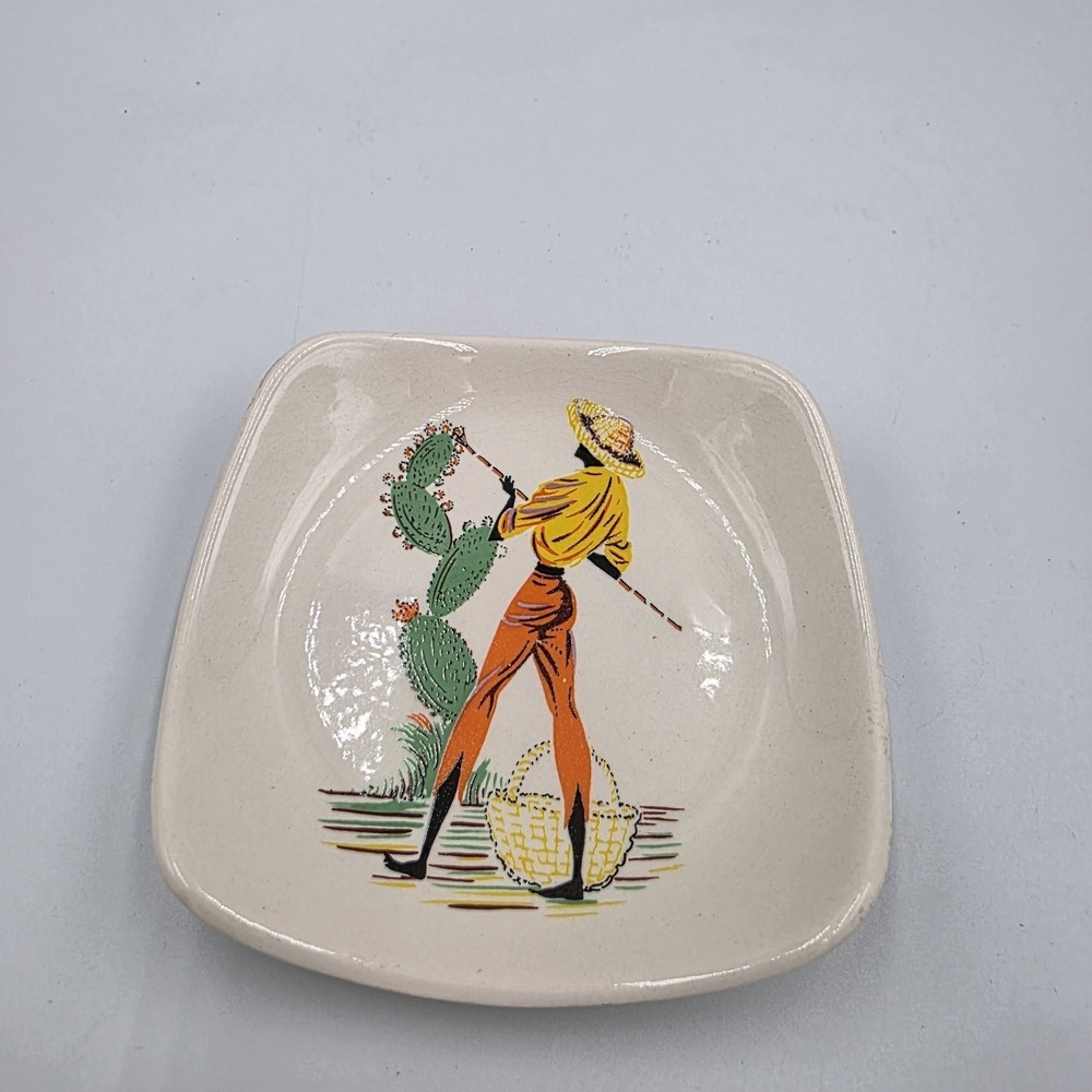 Wade England Tropical Fruit Gatherers White Multicolor Square Snack Plate‎ 4.25"